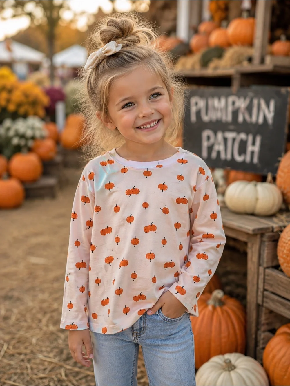 🍁OLD NAVY Fall Pumpkin Softest Printed Long Sleeve T-Shirt - Girls Medium (8)